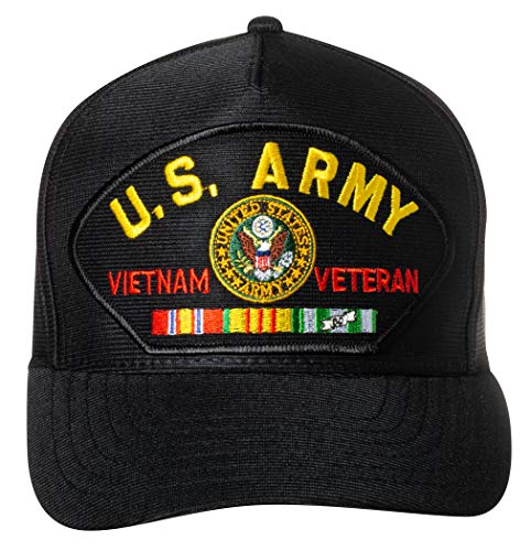 United States Army Vietnam Veteran Emblem Patch Black Baseball Cap