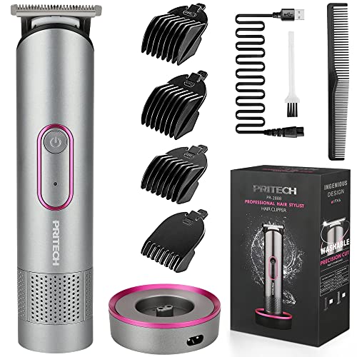 PRITECH Hair Trimmer for Women, Waterproof Bikini Trimmer for Women for Wet & Dry Use, Rechargeable Pubic Hair Trimmer Women, Women Electric Razor&Shaver with Standing Recharge Dock, Aurora Gray
