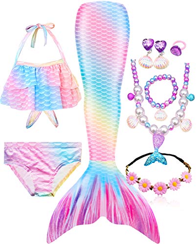 Mermaid Tails for Swimming for Girls Swimmable Swimsuit Kids Bathing Suits Birthday Gift 3-4 Years (NO Monofin)