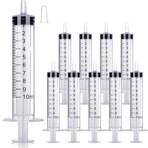 10 Pack 10ml/cc Plastic Syringe Liquid Measuring Syringe Tools Individually Sealed with Measurement for Scientific Labs, Measuring Liquids, Feeding Pets, Medical Student, Oil or Glue Applicator (10ML)