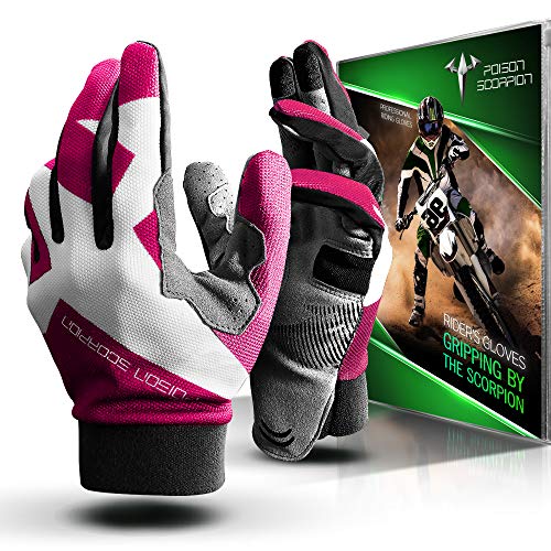 POISON SCORPION Motorcycle Gloves for Women Men Outdoor Sports Full Finger Pink XL fit Dirt Bike Motocross MX BMX MTB ATV UTV Mountain Bicycle Cycling Biking Riding