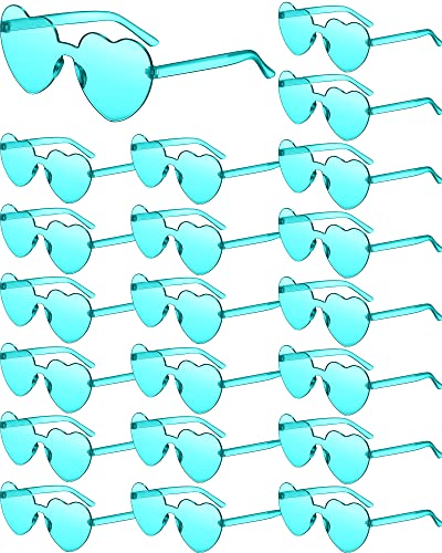 20 Pairs Heart Shaped Rimless Sunglasses Cute Candy Color Frameless Glasses Trendy Eyewear (Lake Blue)
