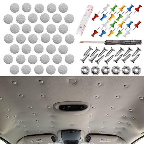 Niteguy 70pcs Car Roof Headliner Repair Button, Auto Roof Snap Rivets Retainer Design for Car Roof Flannelette Fixed, with Installation Tool and Fit All Cars(Light Grey Grid)…