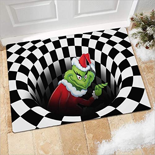 casapre Illusion Doormat,Christmas Non-Slip Visual Door Mat,for Christmas Indoor Outdoor Home Party (Black 50X80CM)