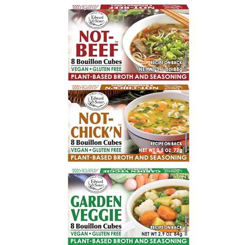 Edward & Son's Vegan Chicken Beef Vegetable Bouillon Cubes – Vegan Broth Cubes, Gluten Free, No Trans Fat, Use in Soups, Stews and Pilafs (8 Cubes of Each)