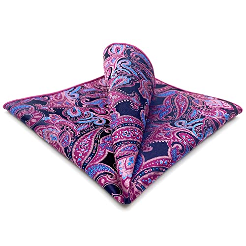 SHLAX&WING Paisley Blue Pink Silk Pocket Square Mens Hankies Hanky