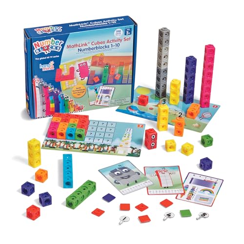 hand2mind MathLink Cubes Numberblocks 1-10 Activity Set, 30 Preschool Learning Activities, Counting Blocks, Linking Cubes, Educational Toys for Kids, Number Games, Math Manipulatives Kindergarten