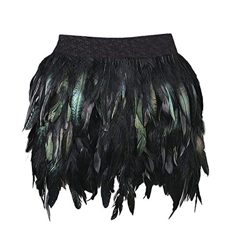 Miuco Womens Faux Feather A Line Mini Skirt (X-Large, Black)