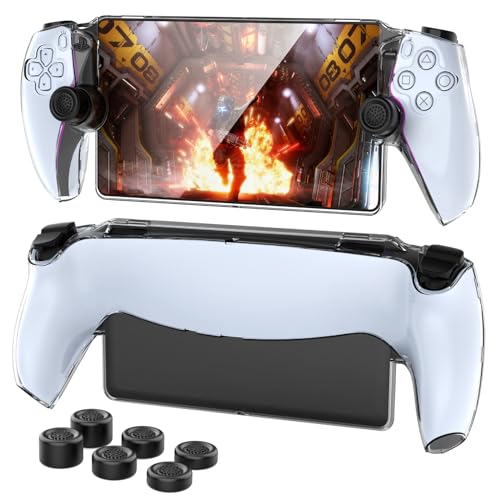 HSTOP Protective Case with Ergonomic Grip & 6 Thumb Stick Caps for PS5 Portal Remote Player (Clear)
