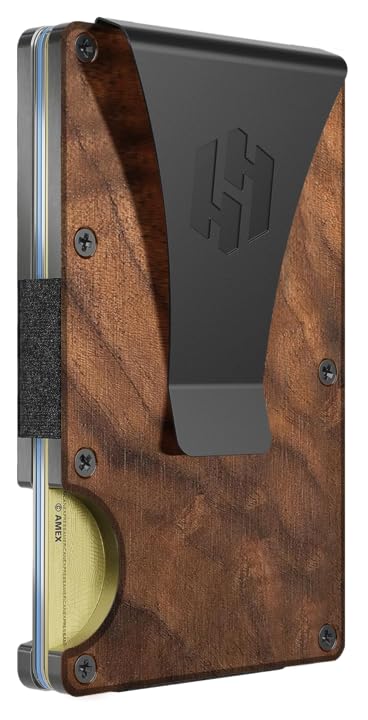 Hayvenhurst Reinvented Design Men's Wallet - Slim, Minimalistic & Seamless, Blocks RFID Scanners, Holds 12 Cards & Has a Money Clip (Walnut Wood)