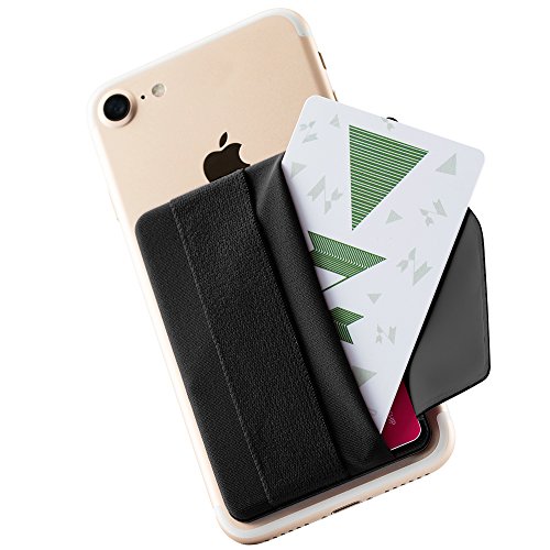 Sinjimoru Phone Grip Credit Card Holder with Flap, Secure Stick-On Wallet as Phone Finger Strap Adhesive ID Card Case for iPhone Case. Sinji Pouch B-Flap Black