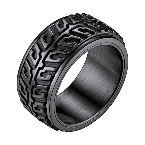 Car Motorcycle Tire Tread Rings for Men 10mm Biker Spinner Ring Size 7 Fashion Jewelry