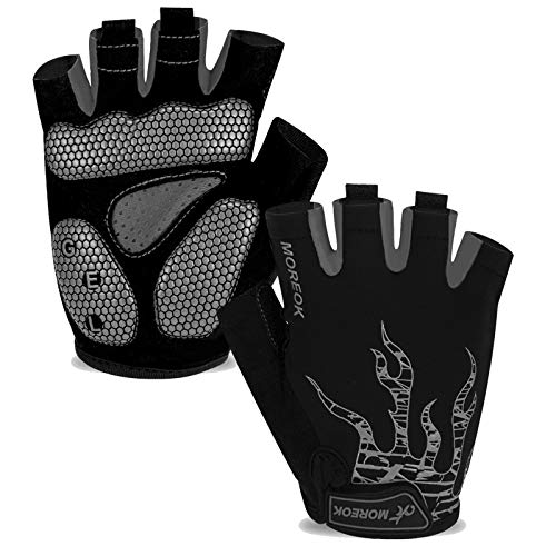 MOREOK Cycling Gloves Bike Gloves for Men/Women-[Breathable Anti-Slip 5MM Gel Pad] Biking Gloves Half Finger Road Bike MTB Bicycle Gloves-050-GRAY-S