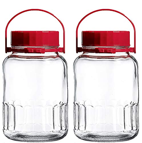 1 Gallon Glass Jar With Lid Wide Mouth Airtight Plastic Pour Spout Lids Bulk-Dry Food Storage Pickling Mason Jar Canister Raw Milk Bottle Jug Fermenting Sun Tea Kombucha Kefir Water Storing Canning