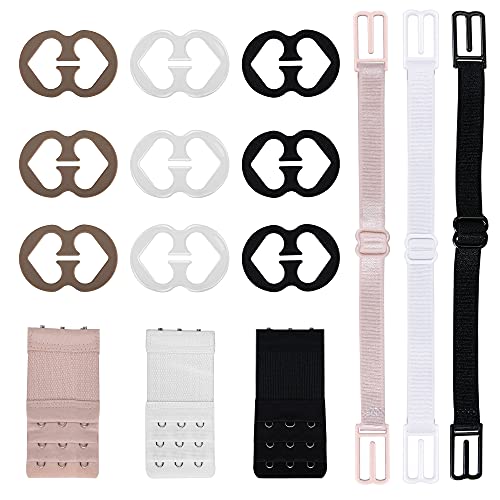 PHLSTYLE Bra Strap Clips, 3 Pcs Bra Extenders 3 Hooks, 3 Pcs Bra Strap Holder, 9 Pcs Bra Clips, 15 Pcs Bra Strap Clips Set for Full Cup Size, Conceal Straps Cleavage Control (Medium)