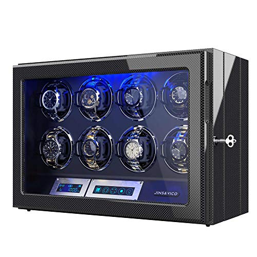 Watch Winder, Piano Finish with Adjustable [Upgraded] Pillows, 8 Winding Spaces for Automatic Watches, Built-in Illumination