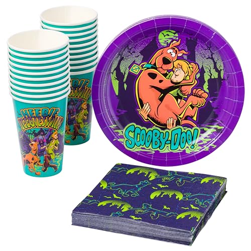 Silver Buffalo Scooby Doo Shaggy Unmasked Paper Plates Cups Napkins Party Pack Set, 60 Piece
