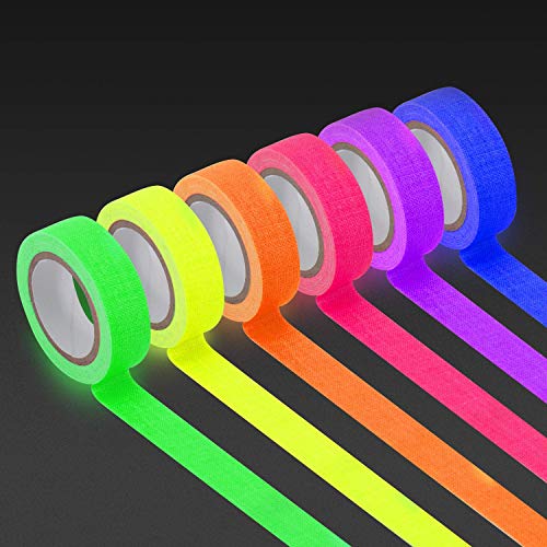 KIWIHUB UV Blacklight Reactive Fluorescent Cloth/Neon Gaffer Tape, Super Bright Spike Tape for Glow Party Supplies 0.6inch x 16.5ft per Color