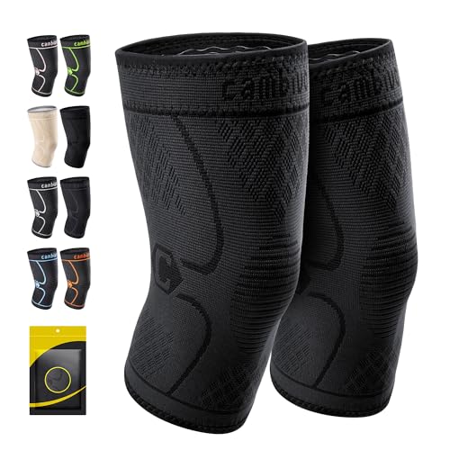 CAMBIVO 2 Pack Knee Braces for Knee Pain, Knee Compression Sleeve for Men and Women, Knee Support for Meniscus Tear, Running, Weightlifting, Workout, ACL, Arthritis, Joint Pain Relief (Black,Medium)