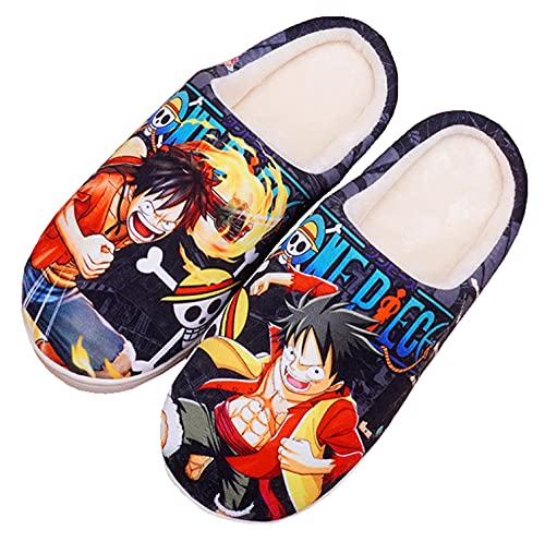 WANHONGYUE Anime One Piece Monkey D Luffy Slipper Soft Plush House Slippers Women Men Winter Anti-slip Indoor Slip on Shoes