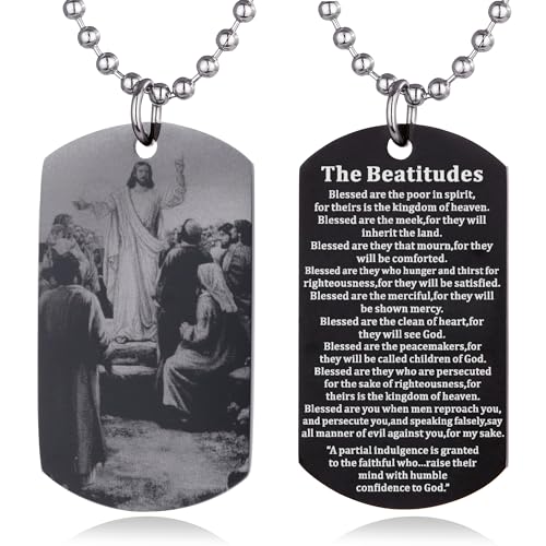 FAYERXL Catholic Christian Holy Bible Verse Scripture Baptism Religious Communion Confirmation Rite Gift Dog Tag Necklace for Men/Church pastor (The Beatitudes)