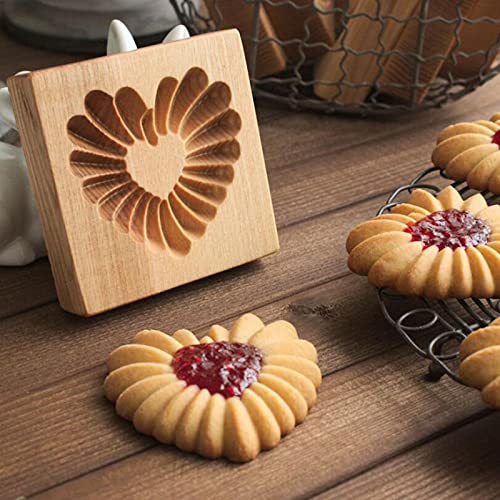Wooden Cookie Biscuit Mold, 3D Baking Mold, Embossing Craft Decorating Baking Tool, Suitable for Halloween Thanksgiving Christmas Kitchen DIY (Love B 10 * 10 * 2)