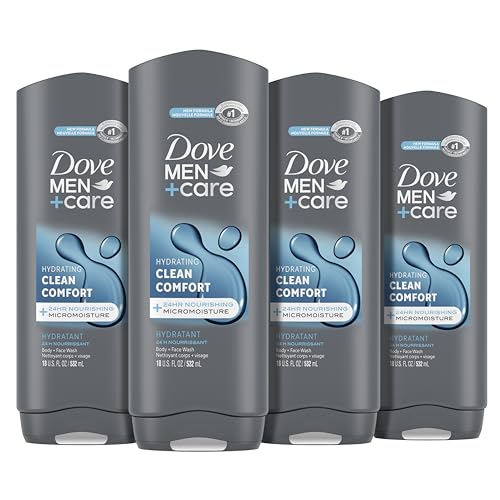 DOVE MEN + CARE Body and Face Wash Clean Comfort 4 Count for Healthier and Stronger Skin Effectively Washes Away Bacteria While Nourishing Your Skin, 18 oz