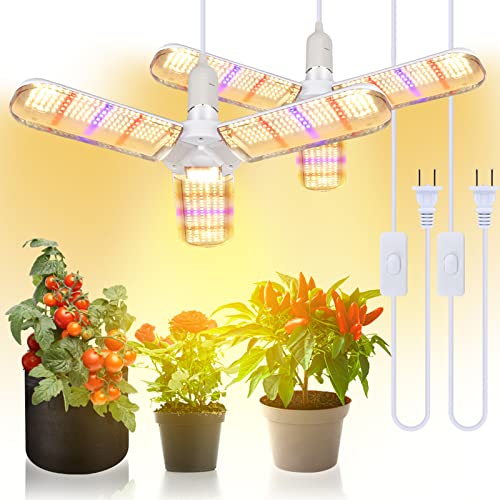 150W LED Grow Light Bulb Foldable Sunlike Full Spectrum Lamp for Indoor Plants, 414 LEDs Sunlike Grow Lights with Power Cord, E27 Plant Lamp for Flowers, Vegetables, Greenhouse & Hydroponic (2 Pack)