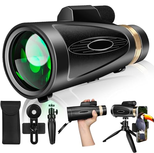 80x100 High Power Monocular Telescope with Smartphone Adapter Tripod, Larger Vision Monoculars for Adults with BAK4 Prism, Suitable for Bird Watching Hunting Hiking Camping Wildlife