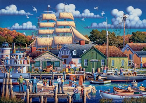 Buffalo Games - Dowdle - Mystic Seaport - 300 Large Piece Jigsaw Puzzle for Adults Challenging Puzzle Perfect for Game Nights - Finished Size 21.25 x 15.00