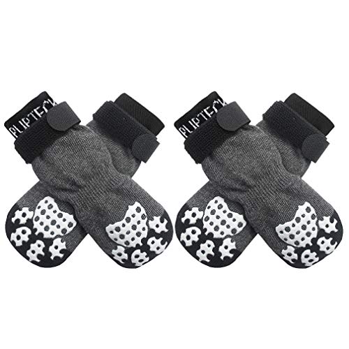 PUPTECK Anti-Slip Dog Socks with Double Sides Grips for Small Medium Large Dogs Hardwood Floors Prevents Licking, Dog Shoes for Hot Pavement Traction Control Paw Protector for Senior Dogs, Grey M