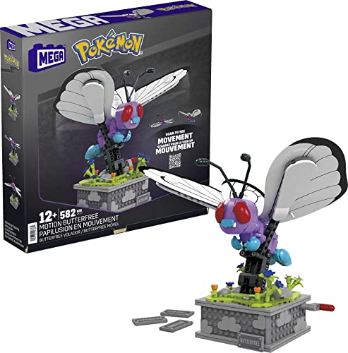 ​MEGA Pokémon Building Toys, Motion Butterfree Collectible with Mechanized Movement and Display Case for Adult Builders and Collectors