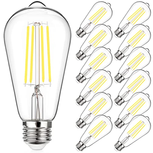 MAXvolador Vintage LED Edison Bulb 60W Equivalent 800LM, 6W ST58 LED Filament Light Bulb, Daylight White 5000K, E26 Base, Non-Dimmable, Pack of 12