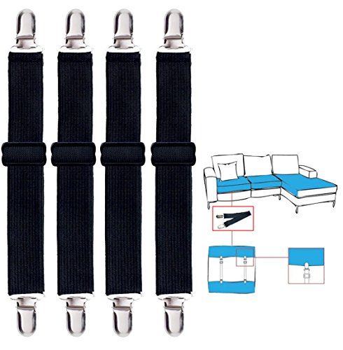 Korlon 4 Pack Bed Sheet Clips, Adjustable Heavy Duty Fitted Sheet Straps Clips, Elastic Sheet Suspenders Fasteners for Bed Mattress Cover Sofa Cushion