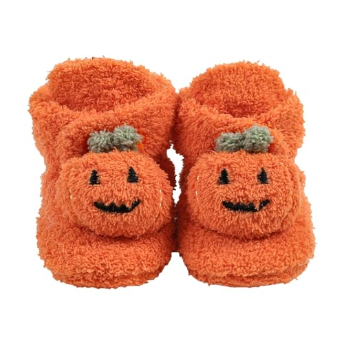 Infant Halloween Booties Soft Baby Pumpkin Santa Winter Warm Fleece Slippers Snow Boots Crib Shoes (Orange, 4 Infant)