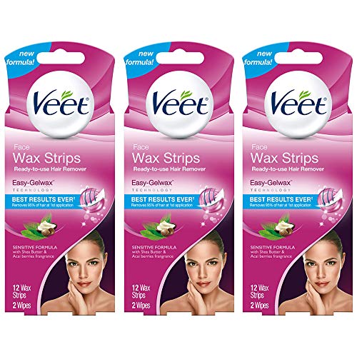 VEET ReadyToUseWaxStrips Hair Remover Face 12 Count (Pack of 3)