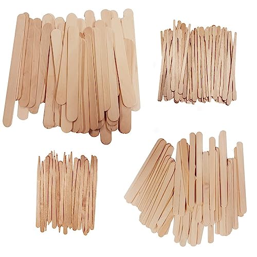 [300 Pcs] 4 Style Assorted Wooden Waxing Sticks 300, Hair Removal Sticks Applicator,Spatulas, For Brazilian waxing and Eyebrow,Leg and Small to Large area and Creft, Art Work, More