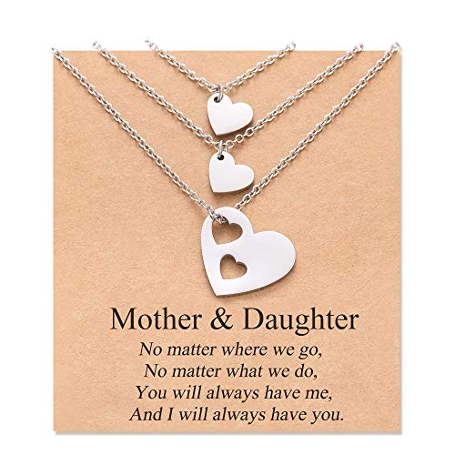 MANVEN Mom Mother Daughter Necklace Set for 3 Heart Matching Mommy and Me Jewelry from Mom Birthday Gift for Daughter Girls Women