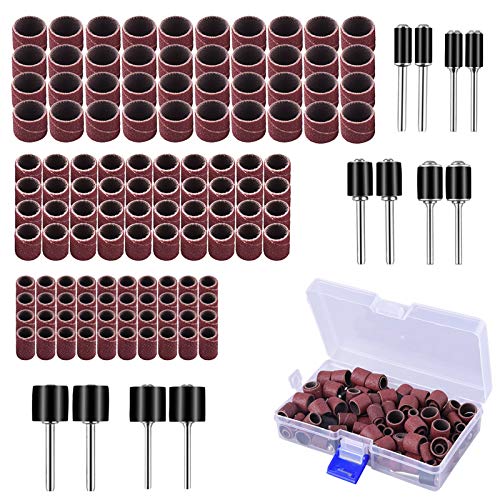 AUSTOR Aluminum Oxide Sanding Drum Set with Free Box Including 120 Pieces Drum Sander Sanding Sleeves and 12 Pieces Drum Mandrels for Dremel Rotary Tool, 132 Pieces
