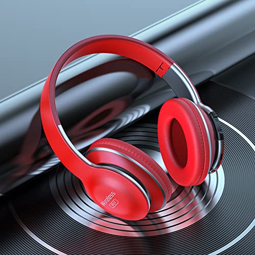 Over Head Headset Over-Ear Headphones, Wireless Calling Earphones Subwoofer Live 5.0 Bluetooth Headset with HiFi Sound Quality and 8 Hours Listening/Talking, Red