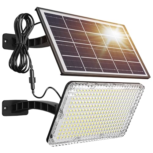 JACKYLED 1000 Lumens 299 LED Solar Lights Outdoor Bright Solar Dusk to Dawn Light with 4000mAh Battery, IP65 Waterproof Outdoor Solar Powered Security Flood Light for Wall Porch Shed Barn