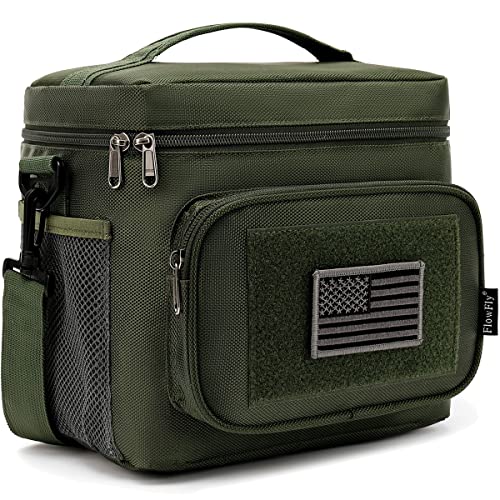 FlowFly Tactical Lunch Bag Large Insulated Lunch Box Cooler Tote for Men, Women with MOLLE/PALS Webbing (Army#Green, Medium)