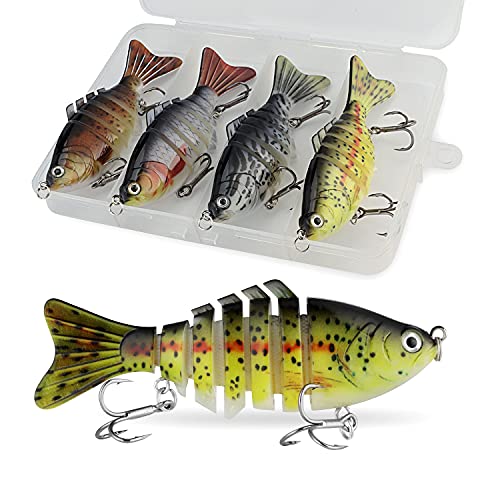 ZACX 3D Lifelike Fishing Lures for Bass Trout Perch Freshwater Fishing Lures Multi Jointed Swimbait Hard Bait Freshwater Fishing Gear Fishing Stuff Fishing Gifts for Men (Pack of 4)