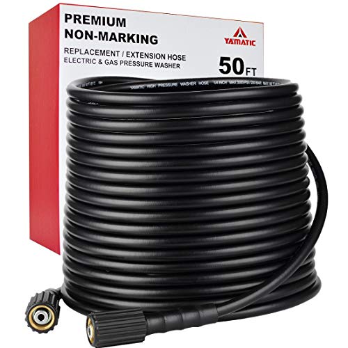 YAMATIC Kink Resistant Pressure Washer Hose 50FT 1/4' M22 Brass Fitting Power Washer Hose Replacement for Ryobi, Troy Bilt, Greenworks, Generac, CRAFTSMAN Most Brand Power Washer, 3200 PSI