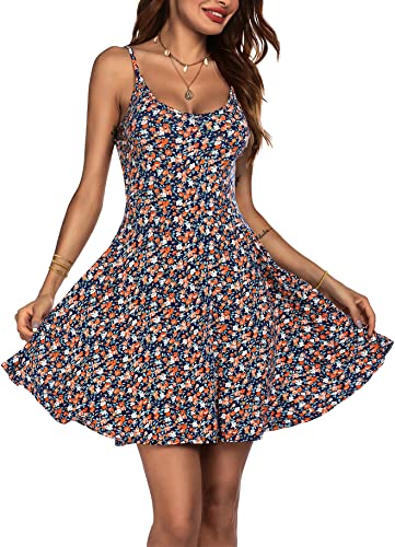 ACEVOG Sundress for Women Beach Sexy Floral Adjustable Strap Fit & Flare Summer Dresses Short V Neck Island Vacation Dresses