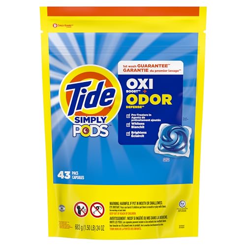 Tide Simply Pods Odor Rescue Liquid Laundry Detergent Pacs, 3 in 1 Powerful Detergent, Odor Fighters, Fresh Scent, 43Count