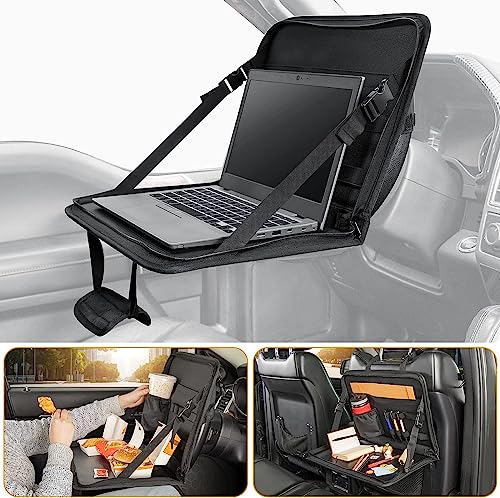 JOYTUTUS 3 in 1 Steering Wheel Eating Tray, Car Back Seat Laptop Desk, Multifunctional Car Office Bag, Car Work Table for Writing, Car Organizer for Kids, Commuters, Family