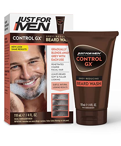 Just For Men Control GX Grey Reducing Beard Wash Shampoo, Gradually Colors Mustache and Beard, Leaves Facial Hair Softer and Fuller, 4 Fl Oz - Pack of 1