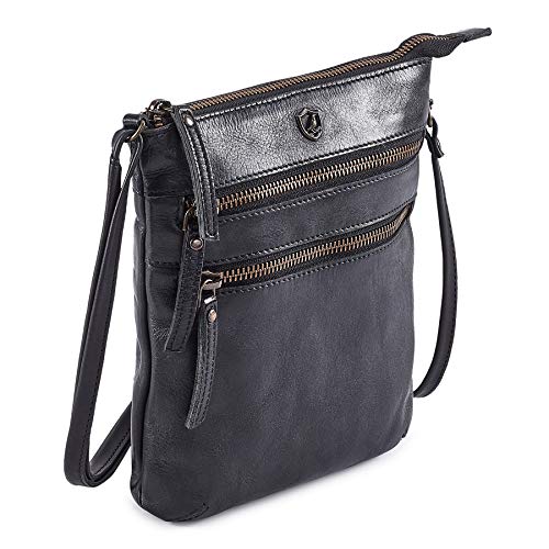 Crossbody Sling Bag for Women Small Real Leather Purse Vintage Travel Crossover Shoulder Bag Handmade (Black Washed Vintage)