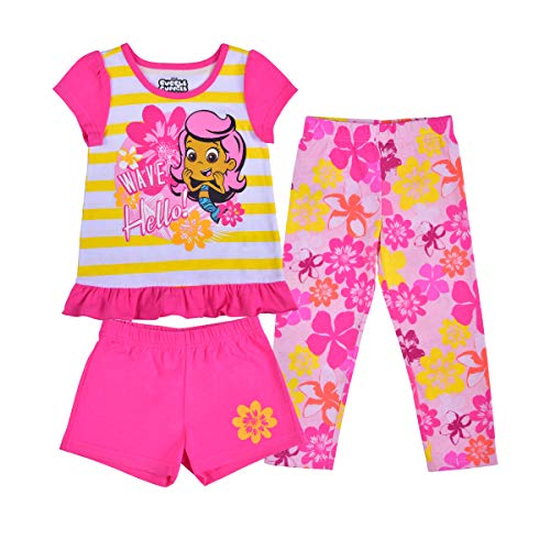 Nickelodeon Bubble Guppies Girls 3 Piece Molly T-Shirt, Short and Legging Set for Toddler and Little Kids – Pink/Yellow